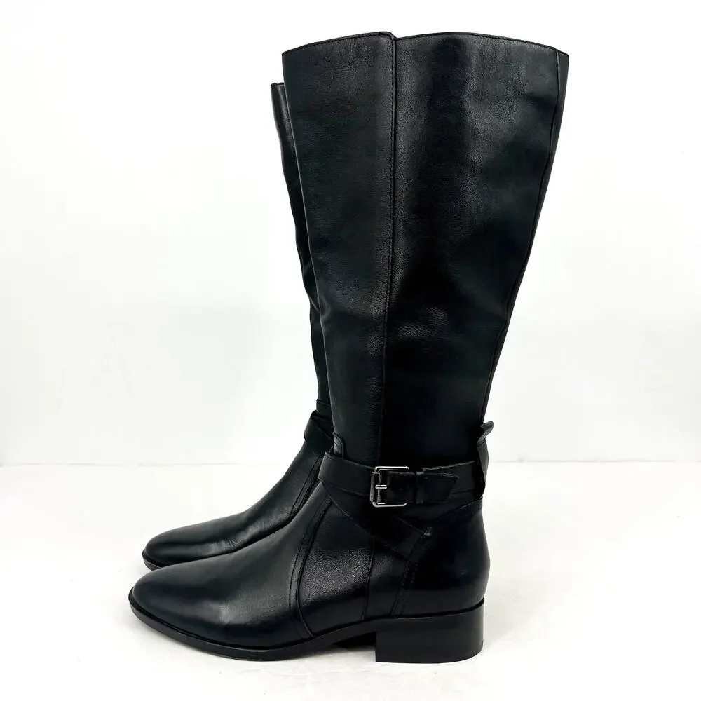 Naturalizer Womens Rena Knee High Boots 8.5M WIDE CALF Black Leather NWOB